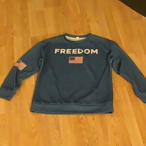 Freedom USA Flag Patriotic 4th of July Graphic Crewneck Sweatshirt - Blue